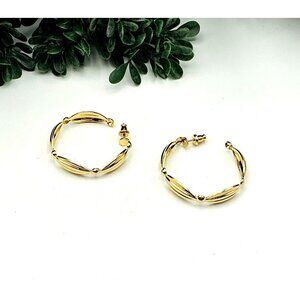 Gold Tone Twisted Hoop Earrings Open Design Statement Jewelry